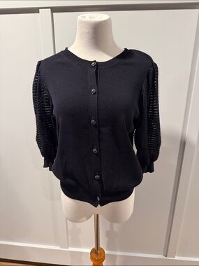 Lanvin dark Navy Button-Front Puff Sleeve Cardigan